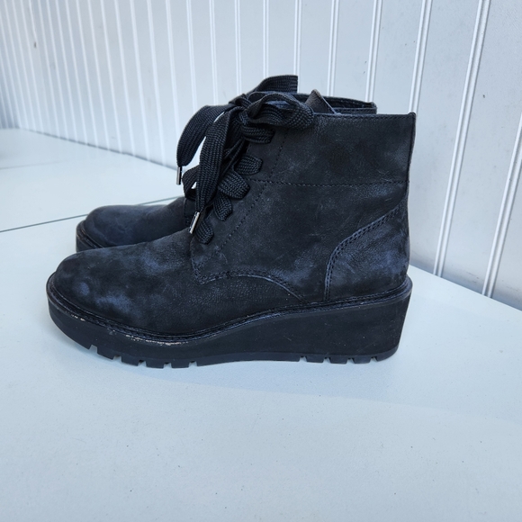 Eileen Fisher Size 7.5 M Suede Wedge Ankle Boots Lace Up black - Picture 5 of 10